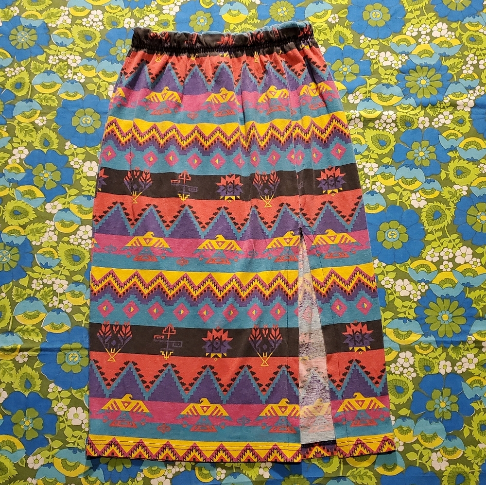 Vtg 90s Southwest Thunderbird Tribal Print SKIRT